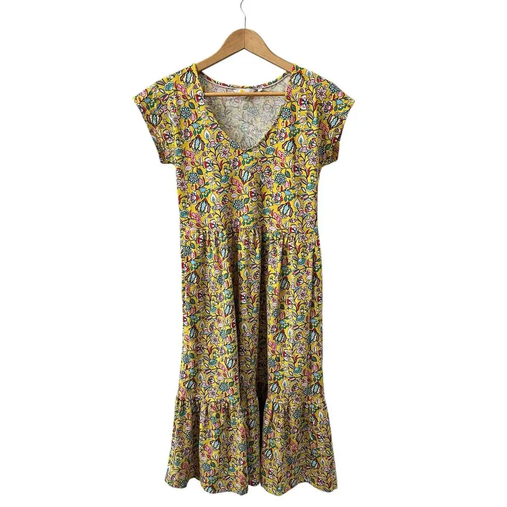 Boden Voop Cotton Tiered Dress Floral Yellow Women's Size UK 8R US 4R - Picture 7 of 12